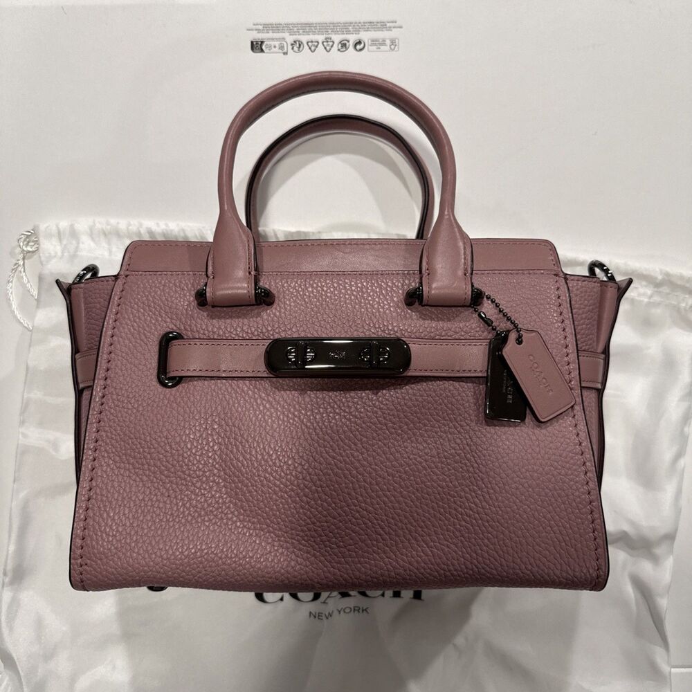 Coach Swagger 27 Pebble Leather Dark Dusty Rose Bag New With Tag And Dust Bag